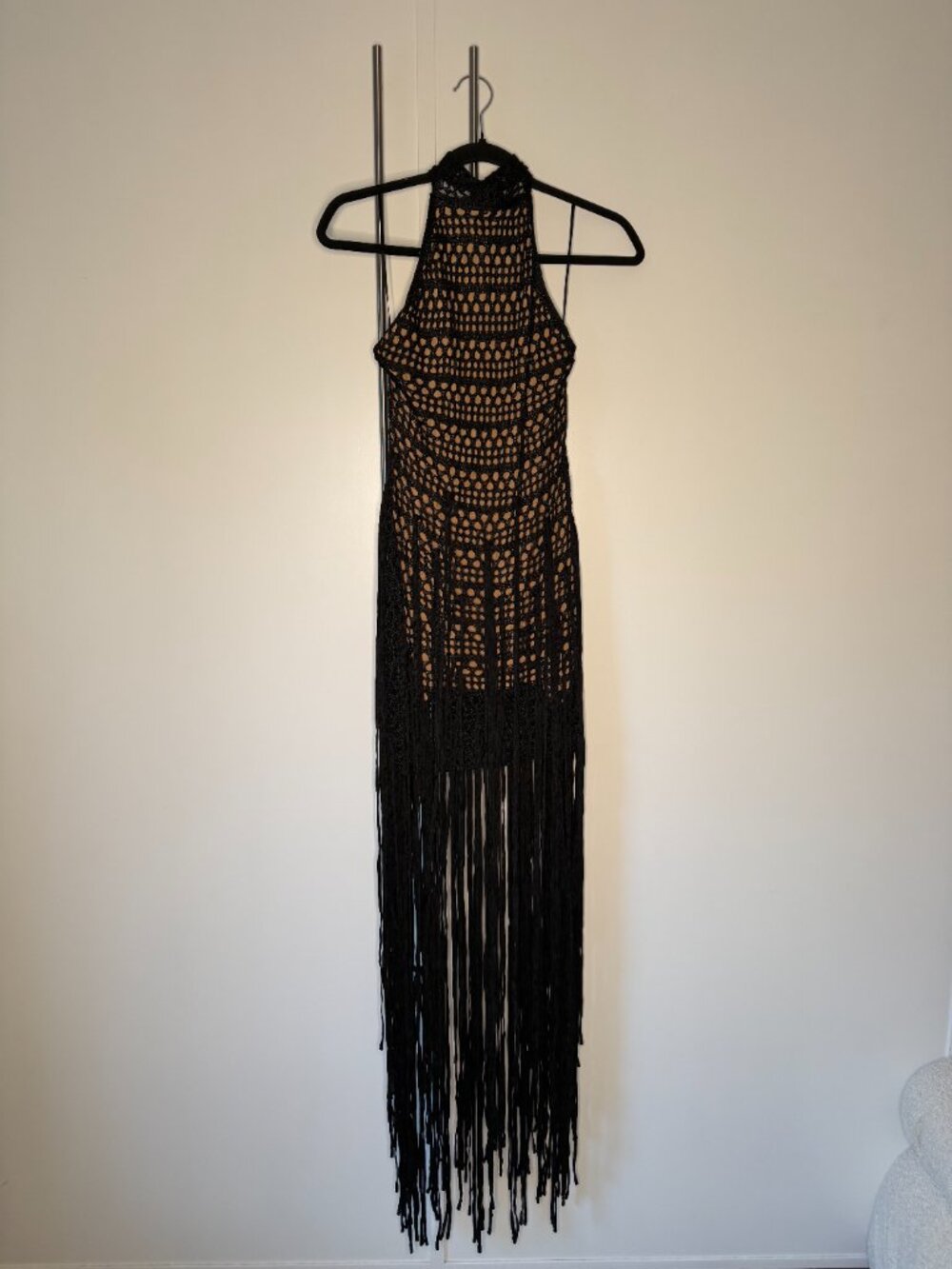 Naked Wardrobe - Crochet Fringe Halter Mini Dress - Picture 3 of 6